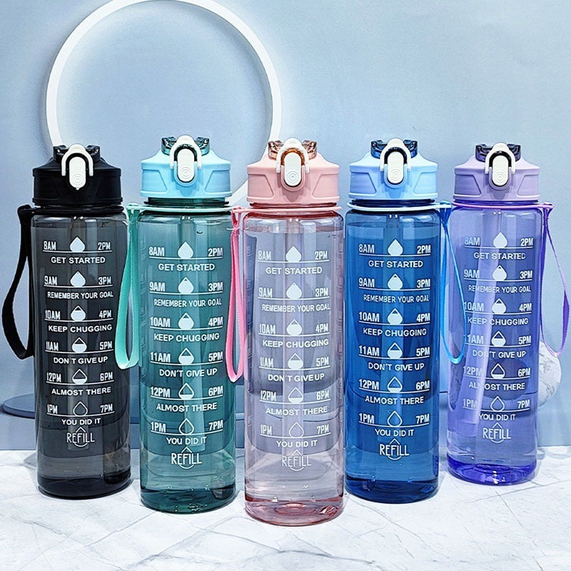 Transparent Medium-Sized Sports 750ml Water Cup With Straw, Portable Handle, Plastic Pc Large Water Bottle With Pop-Up Lid, Sports Water Cup