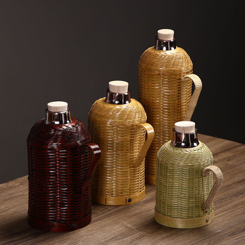 Handmade Bamboo Hot Pot Vintage Vintage Thermos Household Bamboo Hot Pot Glass Inner Pot Boiler Shell