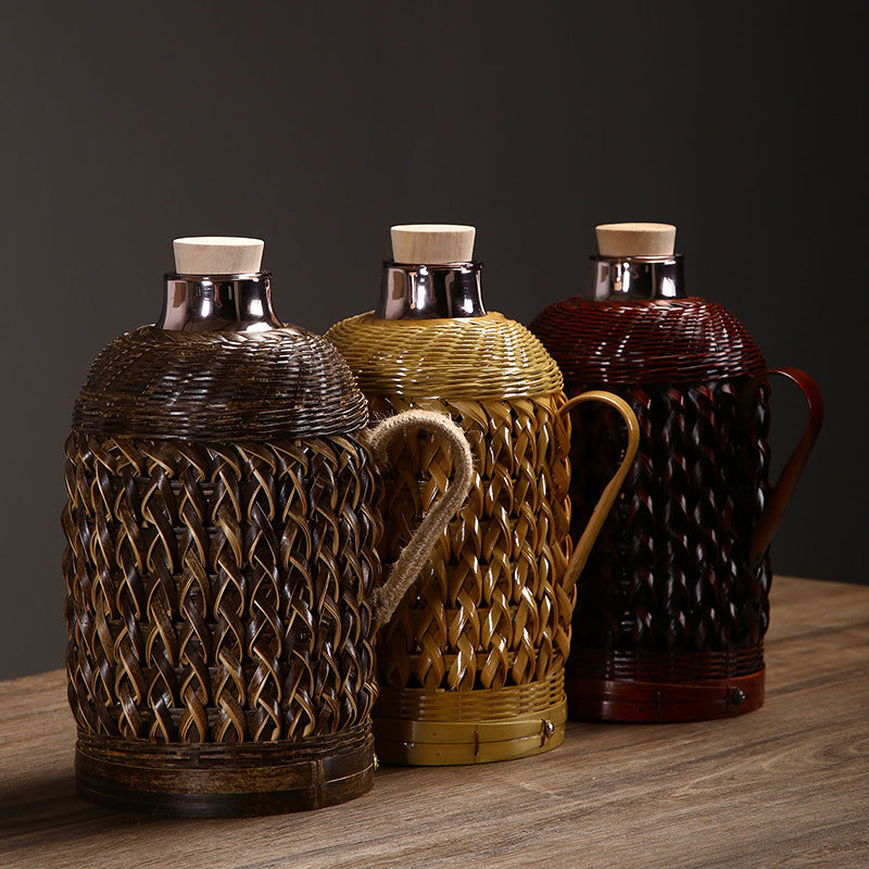 Handmade Bamboo Hot Pot Vintage Vintage Thermos Household Bamboo Hot Pot Glass Inner Pot Boiler Shell