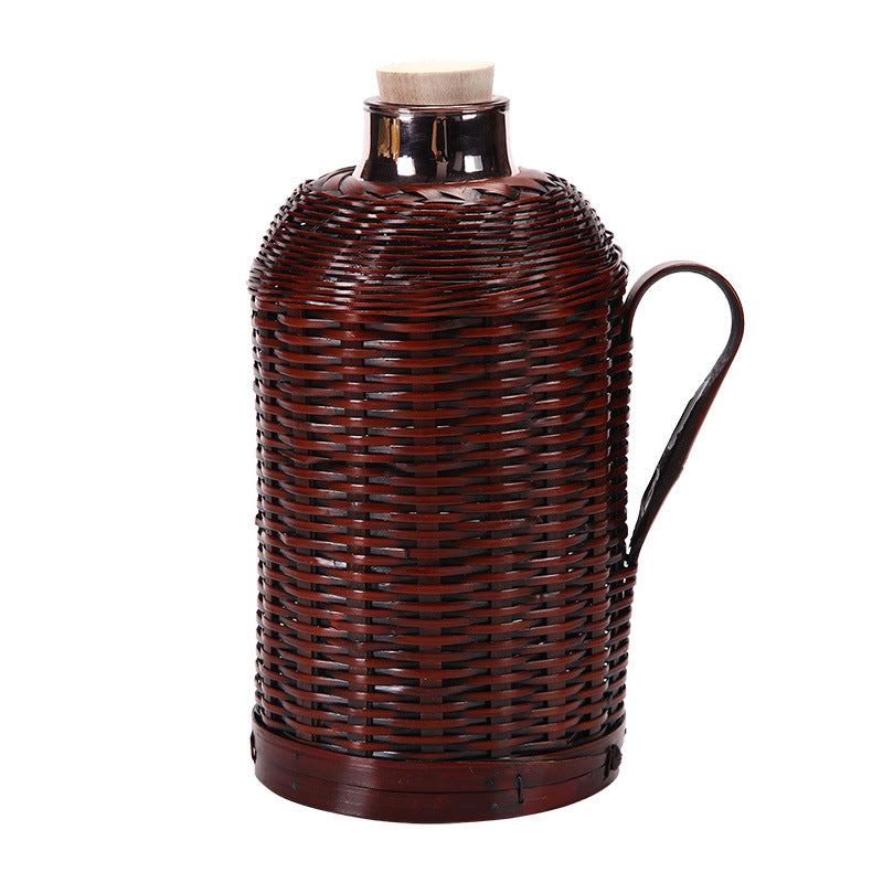 Handmade Bamboo Hot Pot Vintage Vintage Thermos Household Bamboo Hot Pot Glass Inner Pot Boiler Shell