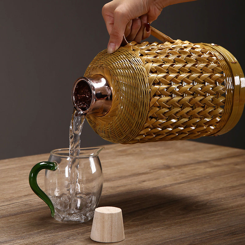 Handmade Bamboo Hot Pot Vintage Vintage Thermos Household Bamboo Hot Pot Glass Inner Pot Boiler Shell