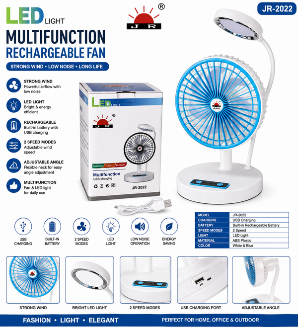JR-2022 Multifunction Rechargeable Fan with LED Light