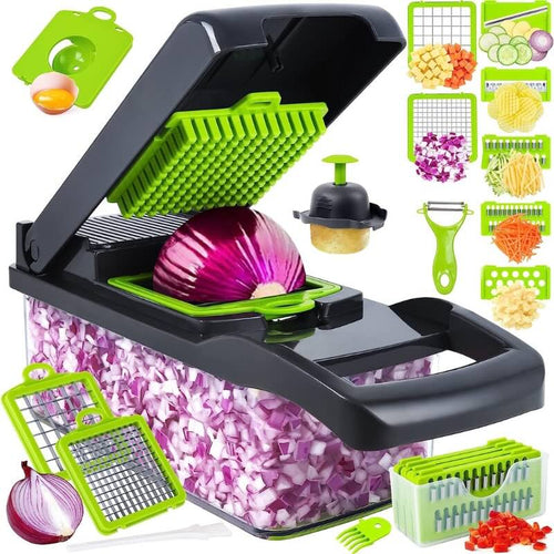 18 Pcs Vegetable Chopper – Multi-Function Manual Slicer, Dicer & Grater