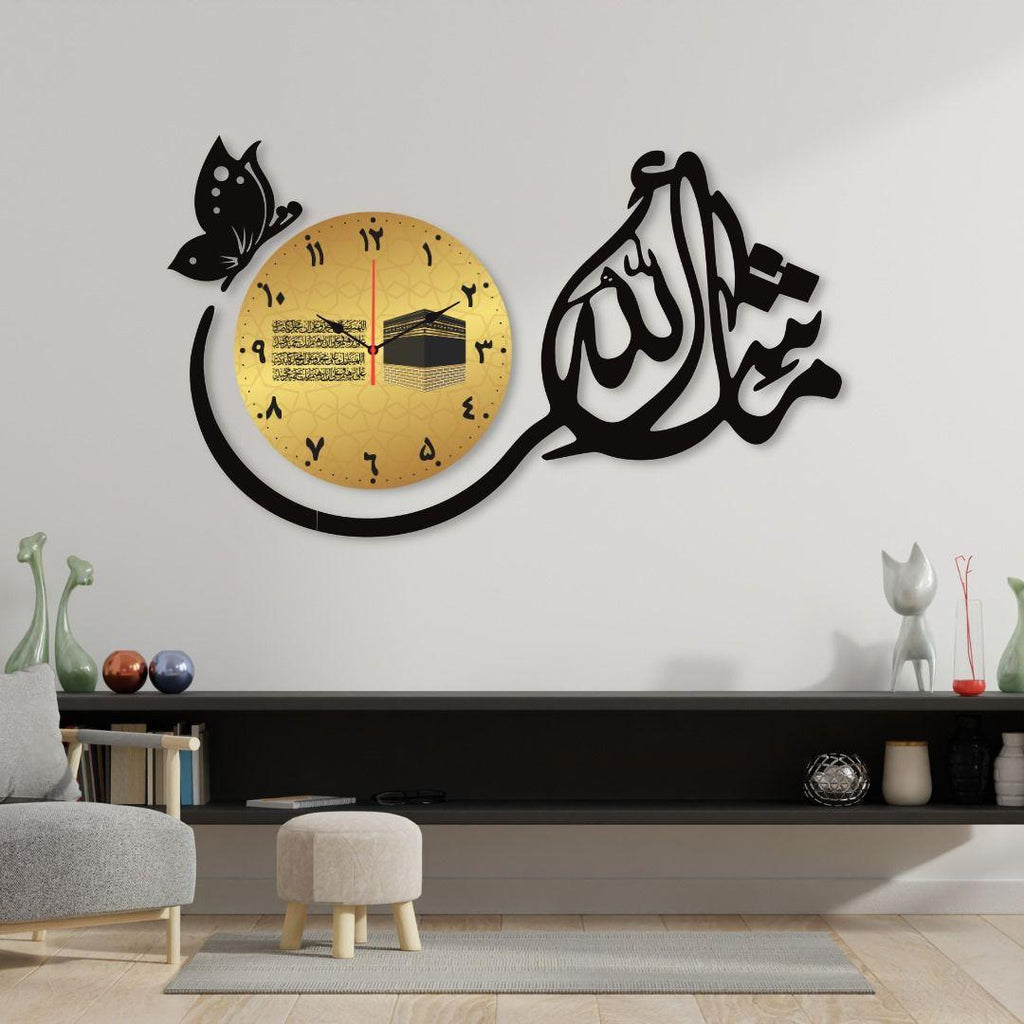 🕋 Wooden Islamic 3D Calligraphy Wall Clock – Premium Home Decor