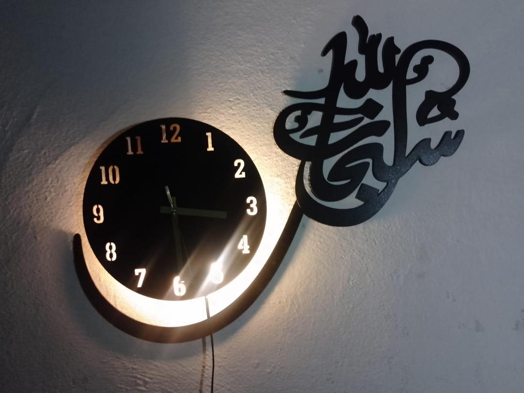 🕋 Wooden Islamic 3D Calligraphy Wall Clock – Premium Home Decor
