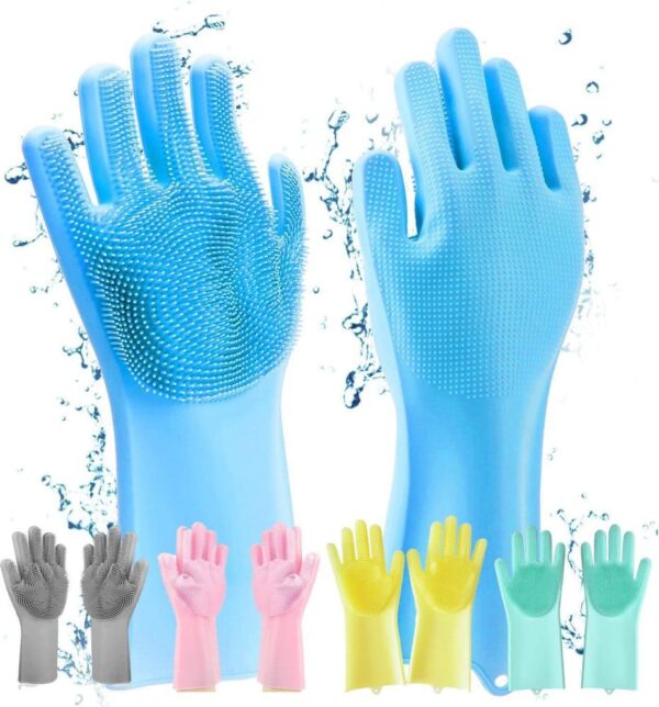 Reusable Silicone Washing Gloves with Built-In Scrubber (Random Color)