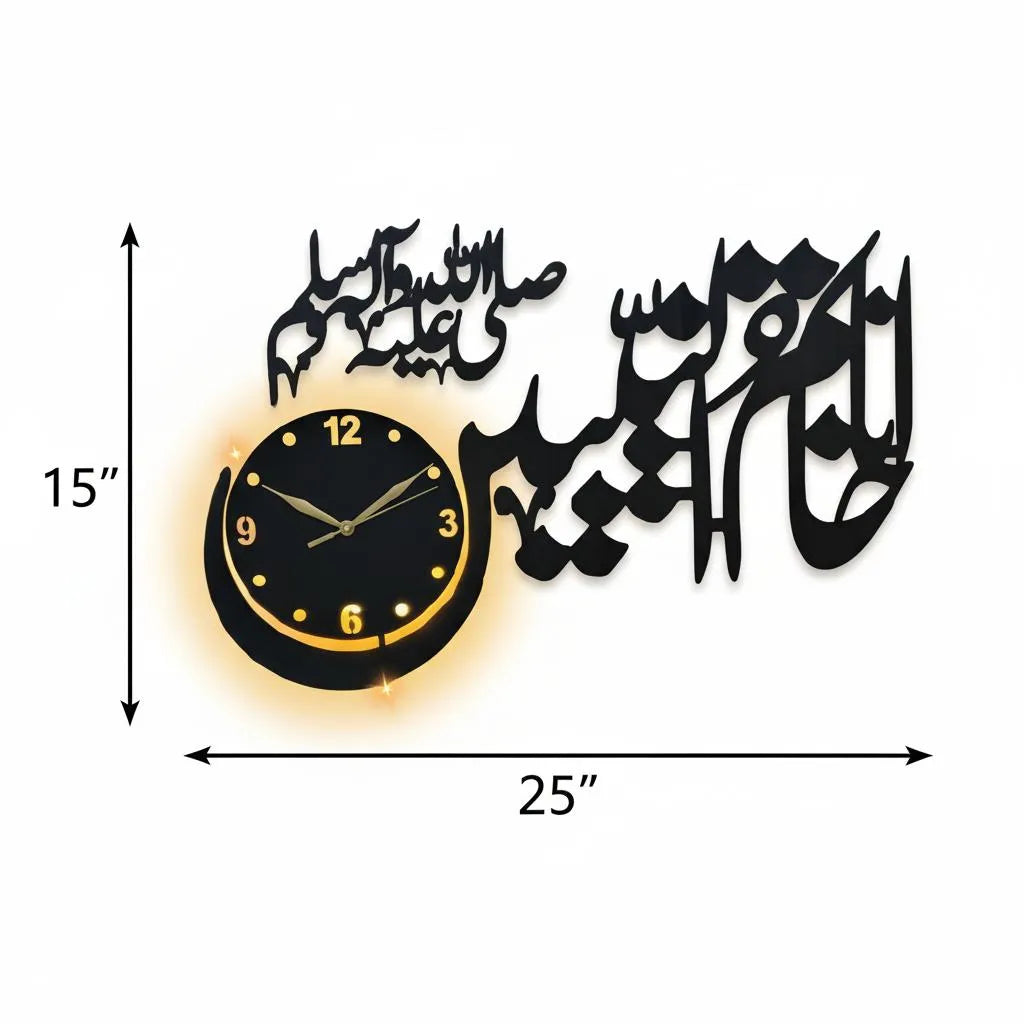🕋 Wooden Islamic 3D Calligraphy Wall Clock – Premium Home Decor
