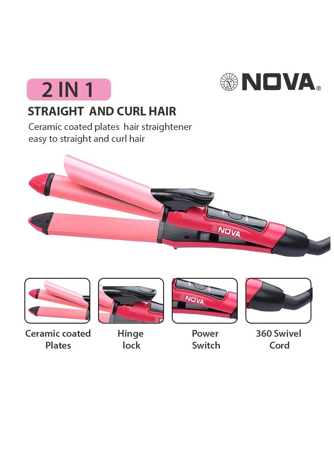 2 in 1 Hair Straightener & Curler – Ceramic Fast Heating Styling Tool