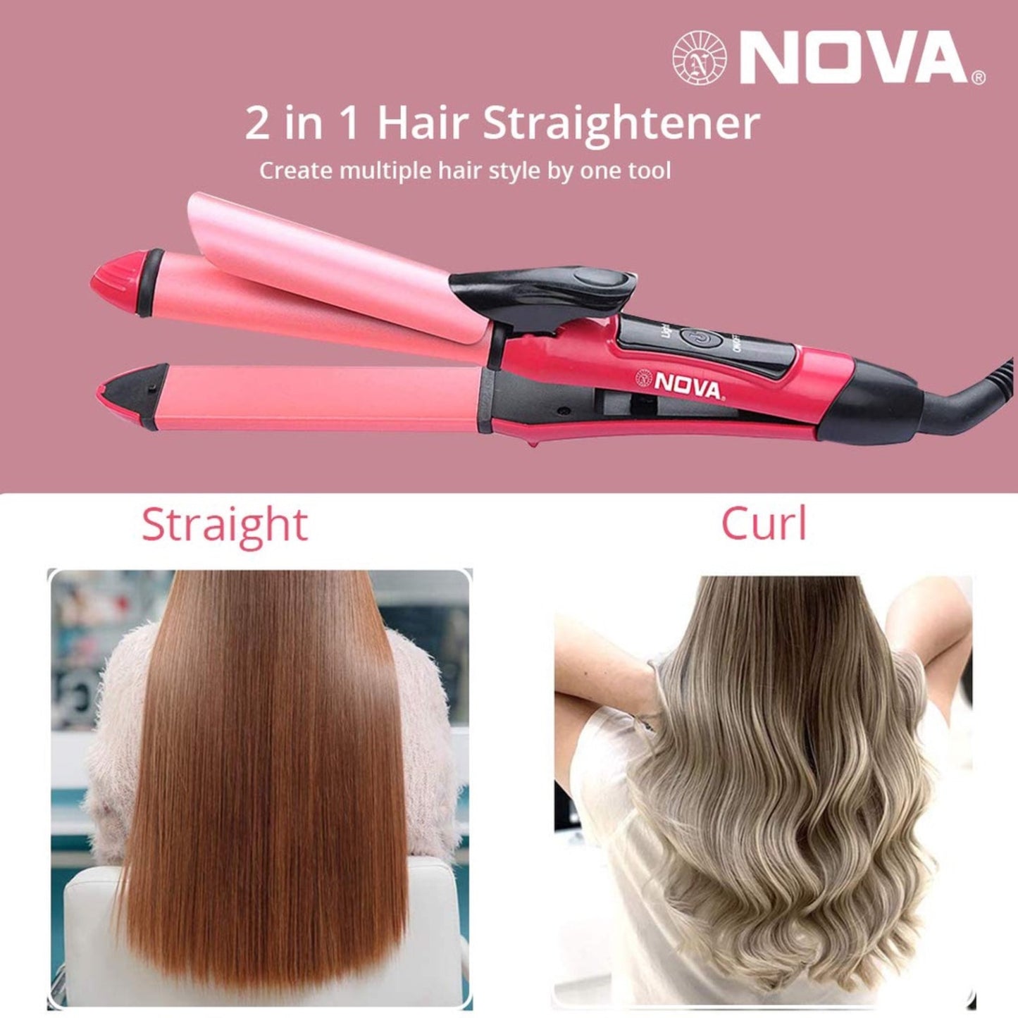 2 in 1 Hair Straightener & Curler – Ceramic Fast Heating Styling Tool
