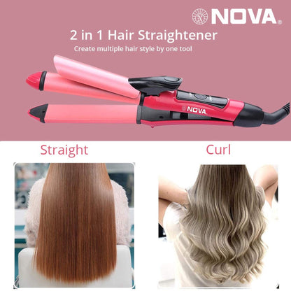 2 in 1 Hair Straightener & Curler – Ceramic Fast Heating Styling Tool