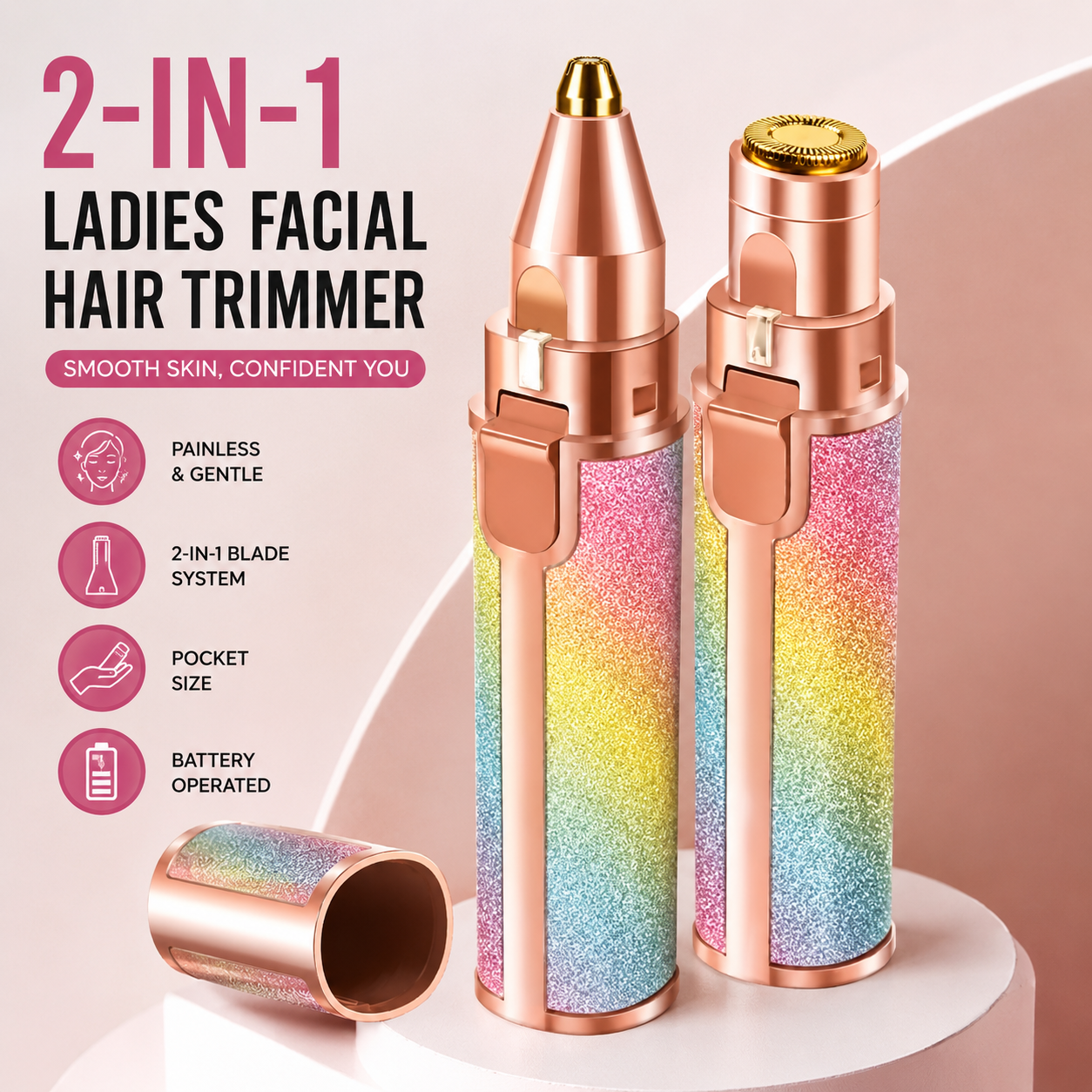 2-in-1 Ladies Facial Hair & Eyebrow Trimmer – Painless Hair Removal ✨