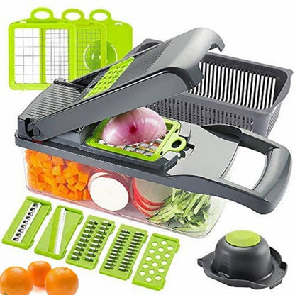 18 Pcs Vegetable Chopper – Multi-Function Manual Slicer, Dicer & Grater