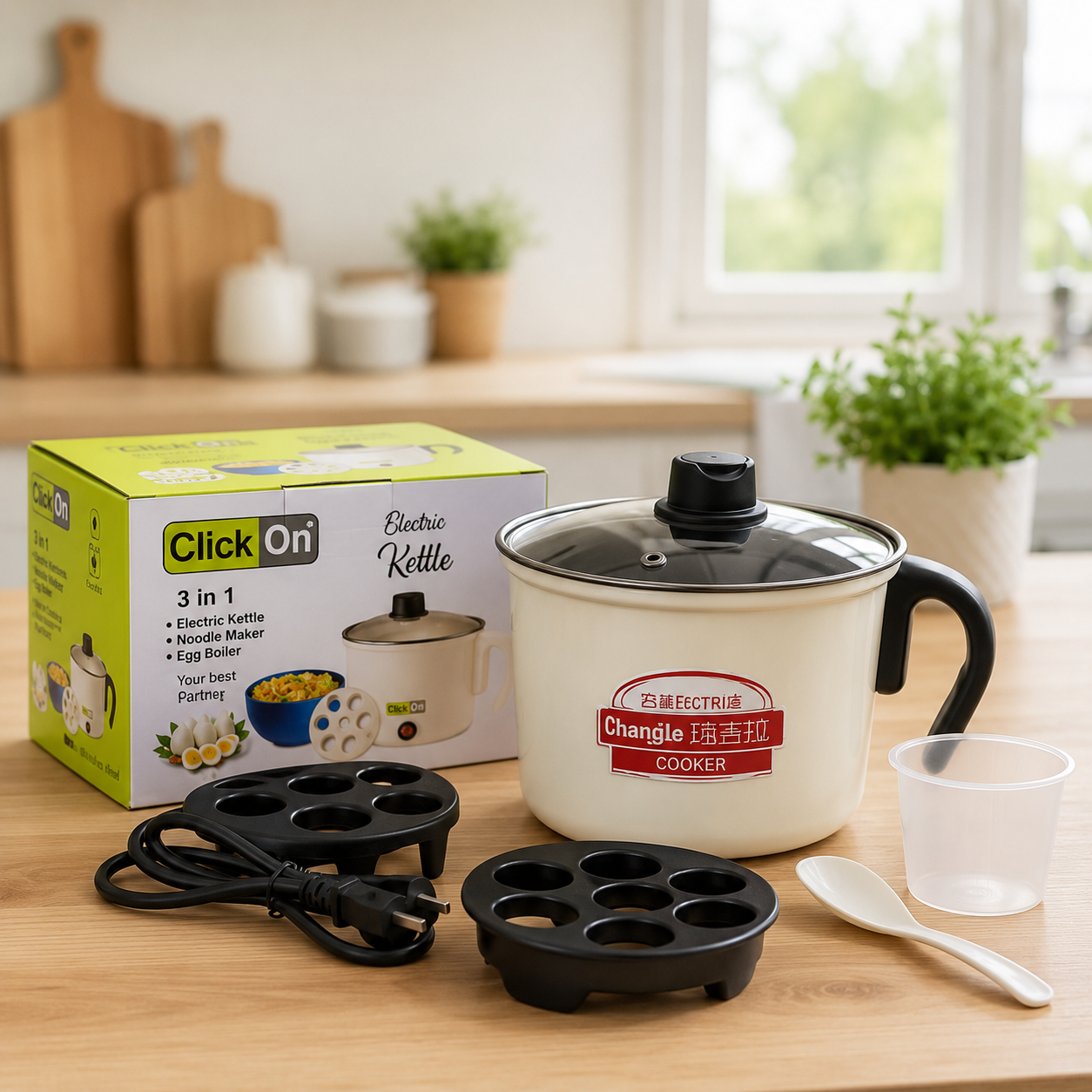 3-in-1 Electric Cooker – Kettle, Noodle Maker & Egg Boiler