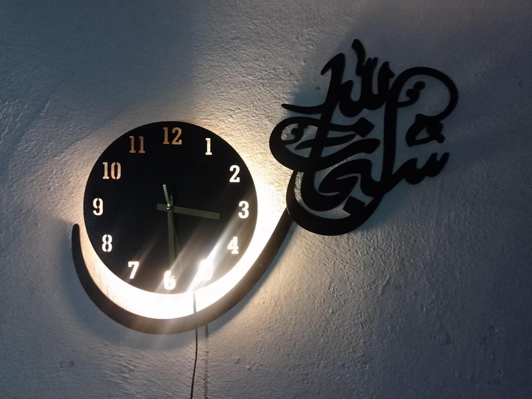 🕋 Wooden Islamic 3D Calligraphy Wall Clock – Premium Home Decor