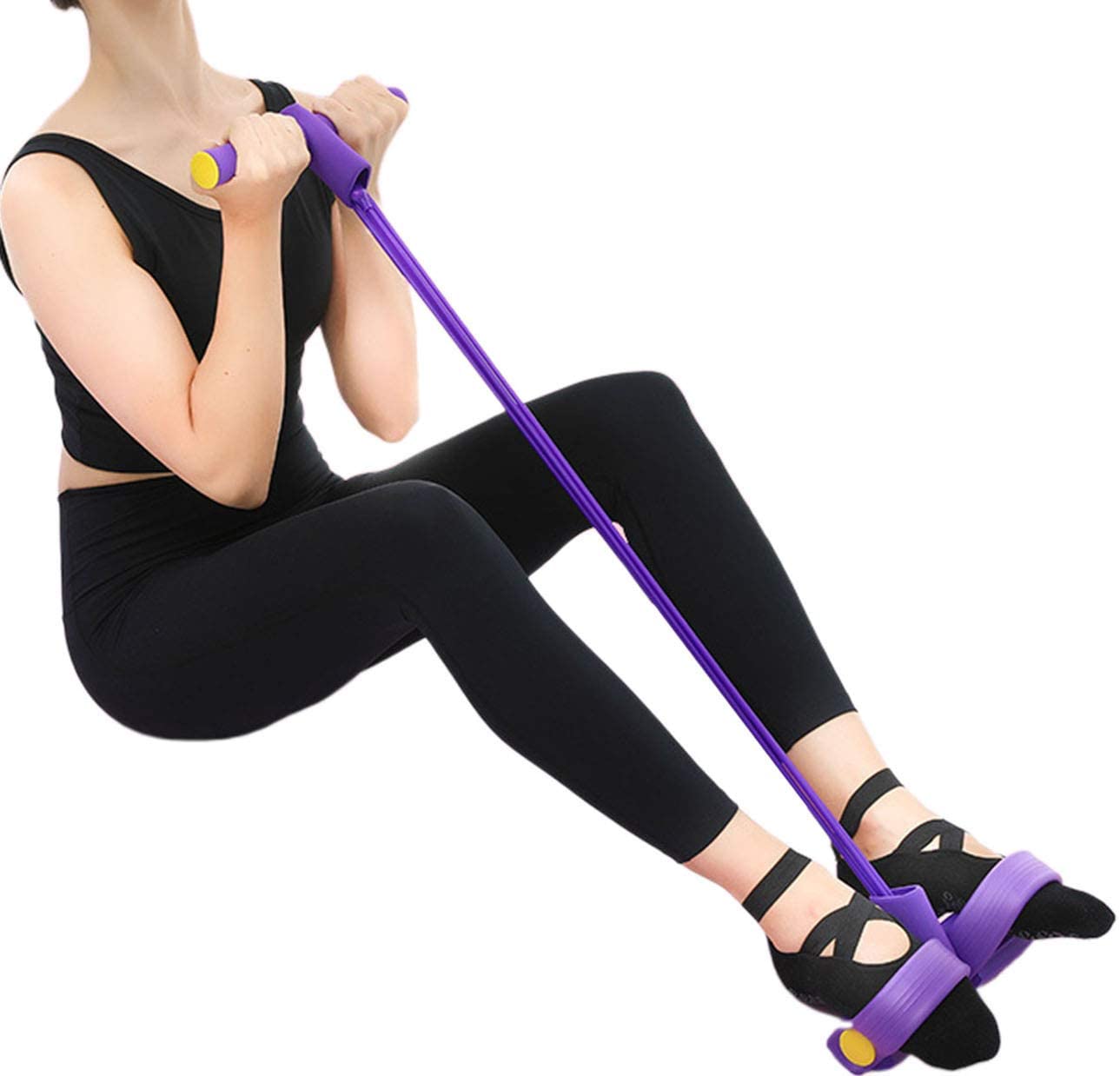 Foot Pedal Resistance Band Elastic Sit-Up Pull Rope Yoga Fitness Gym - Elastic Pull Ropes Tummy Trimmer.